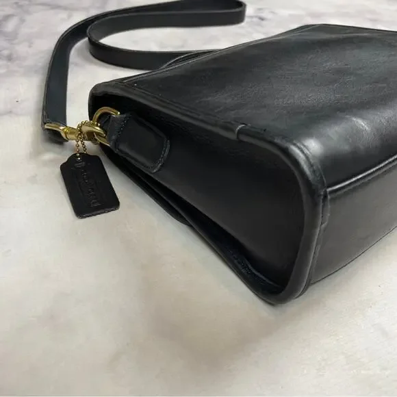 Coach Leatherware Vintage 1980s Court Top Handle Black Leather Crossbody Bag